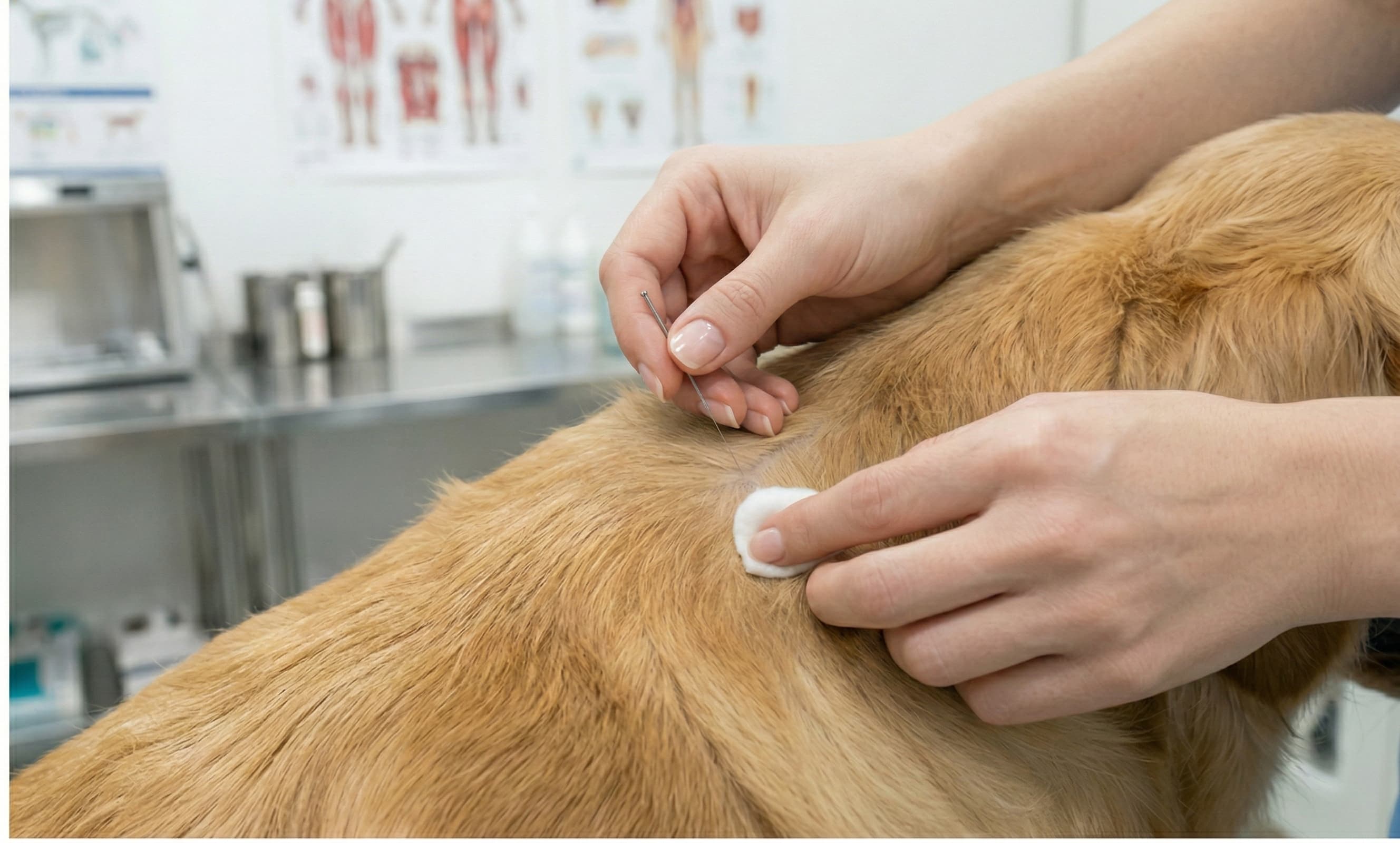 実際に犬の体に鍼を打っている手元のアップ